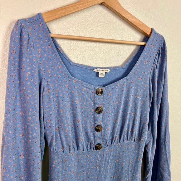 American Eagle Long Sleeve Square Neck Floral Cottagecore Mini Dress Sz. Small - Picture 3 of 8